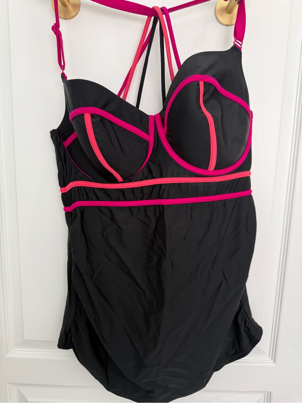 Black One-Piece Tankini Top with Pink Trim 38F